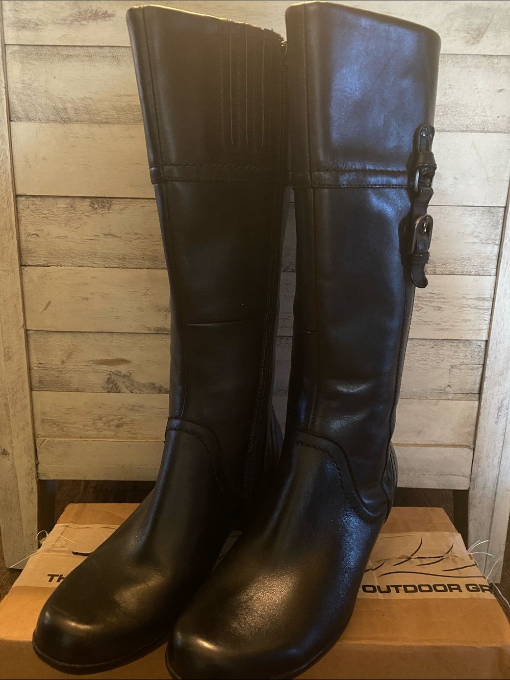 Clarks Women's Tall Black Over-the-Knee Buckle Boots